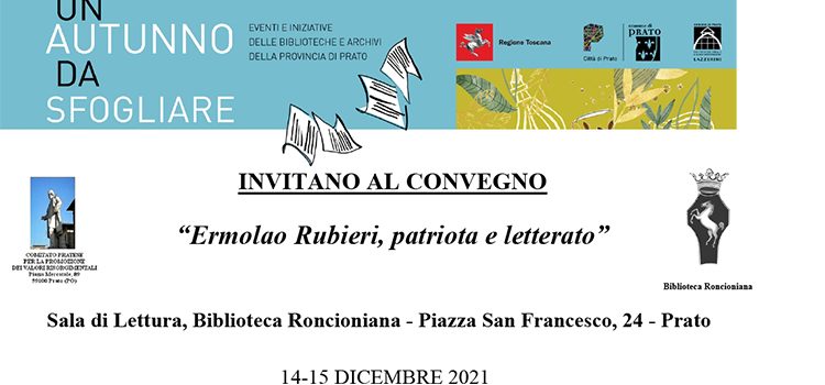 14-15 dicembre, Prato – Convegno “Ermolao Rubieri, patriota e letterato”