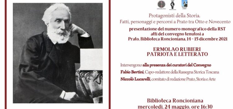 24 maggio, Prato – Presentazione del numero monografico della Rassegna Storica Toscana “Ermolao Rubieri. Patriota e letterato”