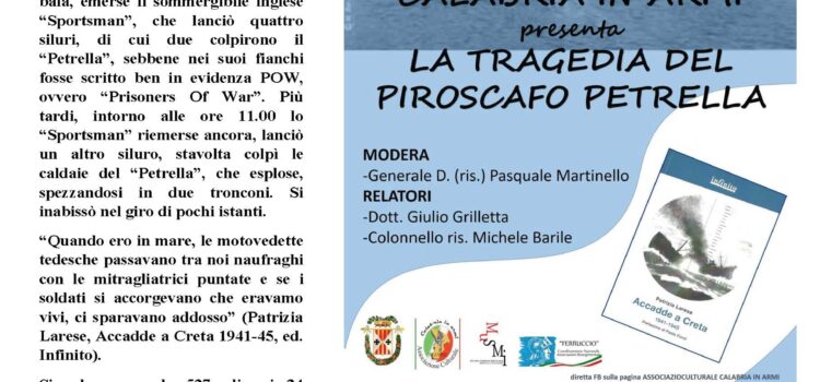 8 febbraio, Catanzaro – Calabria in armi presenta “La tragedia del piroscafo Petrella”