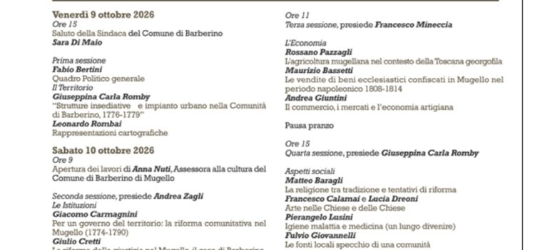 9-10 ottobre, Barberino di Mugello &ndash; Convegno &ldquo;Barberino di Mugello dall&rsquo;arrivo dei Lorena in Toscana a Napoleone: una dinamica sociale e territoriale (1737-1814)&rdquo;