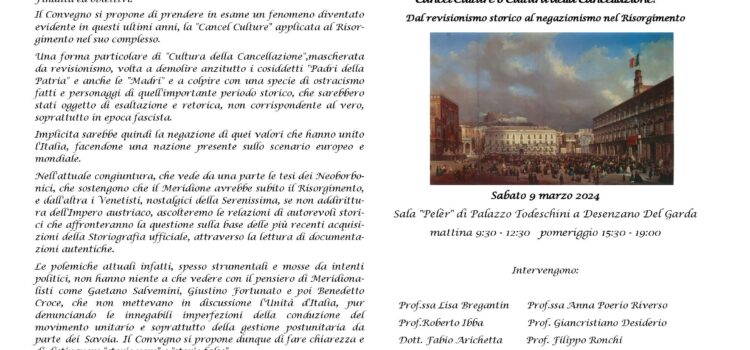 9 marzo, Desenzano del Garda – Convegno “Cancel Culture o Cultura della cancellazione? Dal revisionismo storico al negazionismo nel Risorgimento”